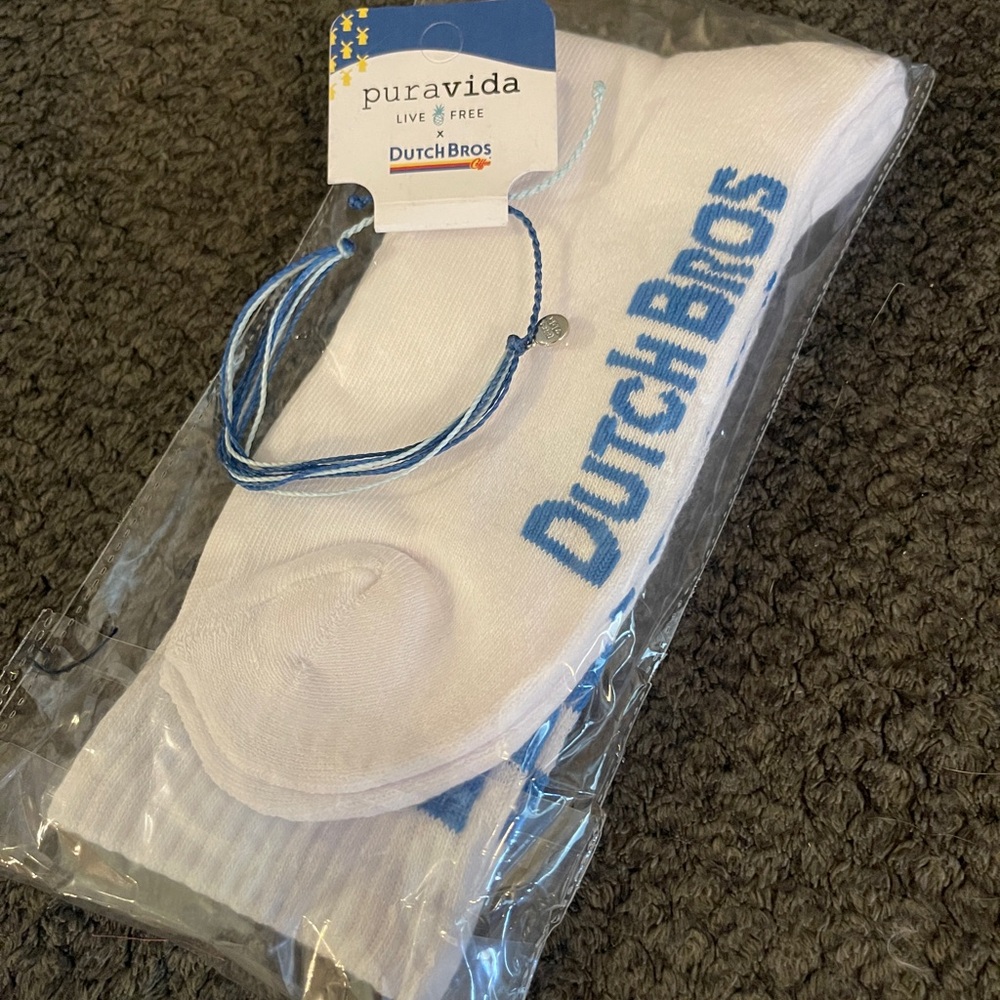 Dutch Bros x Pura Vida Blue Bracelet and White and Blue Socks set